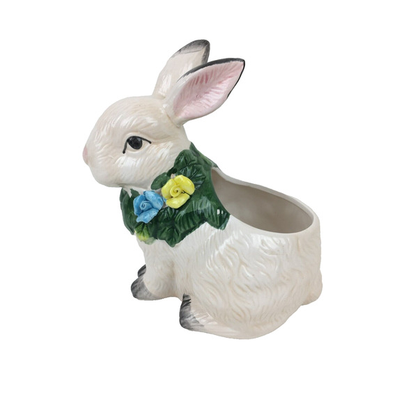 Vintage Bloom Rite Rabbit Bunny with Flowers Hand Painted Planter New Baby - Picture 1 of 12